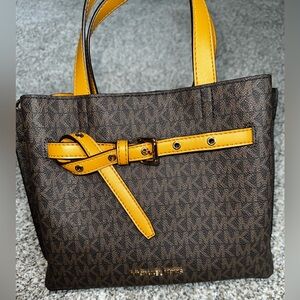 Michael Kors Dark Brown and Mustard Handbag